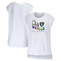 Coupon 🌟 Women's WEAR By Erin Andrews White Las Vegas Raiders Greetings From Muscle T-Shirt ❤️