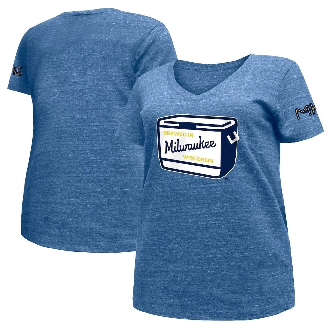 New π Women's New Era Heathered Royal Milwaukee Brewers 2022 City Connect Plus Size V-Neck T-Shirt π 3 New π Women's New Era Heathered Royal Milwaukee Brewers 2022 City Connect Plus Size V-Neck T-Shirt π