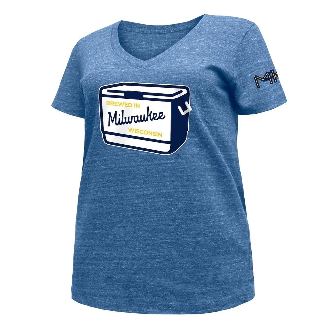 New π Women's New Era Heathered Royal Milwaukee Brewers 2022 City Connect Plus Size V-Neck T-Shirt π 5 New π Women's New Era Heathered Royal Milwaukee Brewers 2022 City Connect Plus Size V-Neck T-Shirt π - Image 3