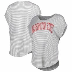 Discount 🛒 Camp David 👩 Women's White/Charcoal Washington State Cougars Day Trip Striped Scoop Neck T-Shirt 🥰