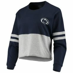 Flash Sale 🎁 Boxercraft 👩 Women's Navy/Heathered Gray Penn State Nittany Lions Cropped Retro Jersey Long Sleeve T-Shirt 🔔 -women‘s clothing store unnamed file 796