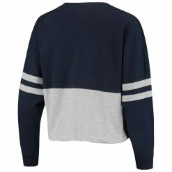 Flash Sale 🎁 Boxercraft 👩 Women's Navy/Heathered Gray Penn State Nittany Lions Cropped Retro Jersey Long Sleeve T-Shirt 🔔 -women‘s clothing store unnamed file 797