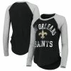 New 🎉 Women's Touch Black New Orleans Saints Waffle Raglan Long Sleeve T-Shirt 🥰 -women‘s clothing store unnamed file 818