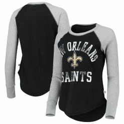 New 🎉 Women's Touch Black New Orleans Saints Waffle Raglan Long Sleeve T-Shirt 🥰