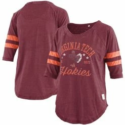 Best Sale 😍 Women's Pressbox Heathered Maroon Virginia Tech Hokies Jade Vintage Washed 3/4-Sleeve Raglan Jersey T-Shirt 🎁 -women‘s clothing store unnamed file 823