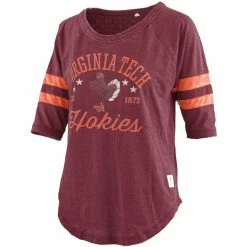 Best Sale 😍 Women's Pressbox Heathered Maroon Virginia Tech Hokies Jade Vintage Washed 3/4-Sleeve Raglan Jersey T-Shirt 🎁 -women‘s clothing store unnamed file 824