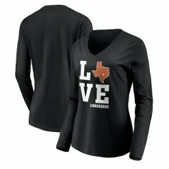 Promo 💯 Women's Fanatics Branded Black Texas Longhorns Texas Love Long Sleeve V-Neck T-Shirt ⌛ -women‘s clothing store unnamed file 827