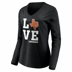 Promo 💯 Women's Fanatics Branded Black Texas Longhorns Texas Love Long Sleeve V-Neck T-Shirt ⌛ -women‘s clothing store unnamed file 828