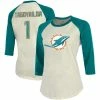 Flash Sale 💯 Majestic Threads 👩 Women's Fanatics Branded Cream/Aqua Miami Dolphins Player Raglan Name & Number 3/4-Sleeve T-Shirt ⭐ -women‘s clothing store unnamed file 830