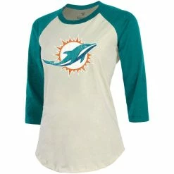 Flash Sale 💯 Majestic Threads 👩 Women's Fanatics Branded Cream/Aqua Miami Dolphins Player Raglan Name & Number 3/4-Sleeve T-Shirt ⭐ -women‘s clothing store unnamed file 832