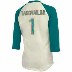 Flash Sale 💯 Majestic Threads 👩 Women's Fanatics Branded Cream/Aqua Miami Dolphins Player Raglan Name & Number 3/4-Sleeve T-Shirt ⭐ -women‘s clothing store unnamed file 833