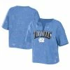 Best deal 🌟 Women's WEAR By Erin Andrews Carolina Blue North Carolina Tar 👠 Heels Bleach Wash Splatter Notch Neck T-Shirt 😀 -women‘s clothing store unnamed file 878
