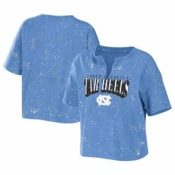 Best deal 🌟 Women's WEAR By Erin Andrews Carolina Blue North Carolina Tar 👠 Heels Bleach Wash Splatter Notch Neck T-Shirt 😀