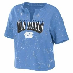 Best deal 🌟 Women's WEAR By Erin Andrews Carolina Blue North Carolina Tar 👠 Heels Bleach Wash Splatter Notch Neck T-Shirt 😀 -women‘s clothing store unnamed file 880