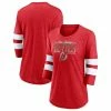 Flash Sale 😉 Women's Fanatics Branded Heathered Red/White New Jersey Devils Full Shield 3/4-Sleeve Tri-Blend Raglan Scoop Neck T-Shirt 🔔 -women‘s clothing store unnamed file 882