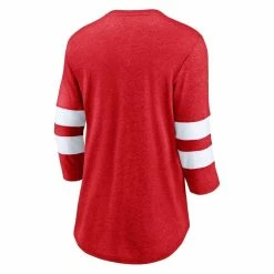 Flash Sale 😉 Women's Fanatics Branded Heathered Red/White New Jersey Devils Full Shield 3/4-Sleeve Tri-Blend Raglan Scoop Neck T-Shirt 🔔 -women‘s clothing store unnamed file 885
