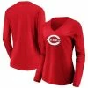 Hot Sale 🎁 Women's Fanatics Branded Red Cincinnati Reds Official Logo Long Sleeve V-Neck T-Shirt 🥰 -women‘s clothing store unnamed file 906