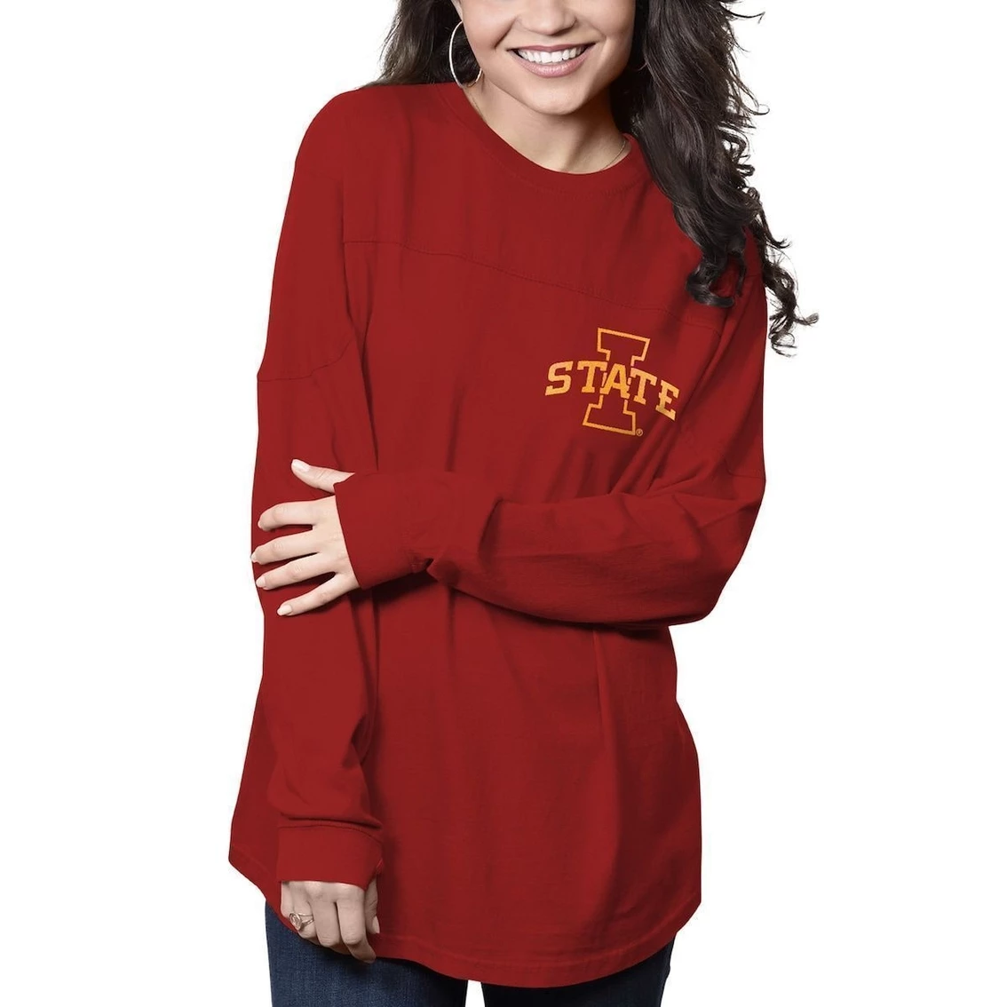 Discount π― Women's Pressbox Cardinal Iowa State Cyclones Fight Song The Big π Shirt Oversized Long Sleeve T-Shirt π€© 5 Discount π― Women's Pressbox Cardinal Iowa State Cyclones Fight Song The Big π Shirt Oversized Long Sleeve T-Shirt π€© - Image 3