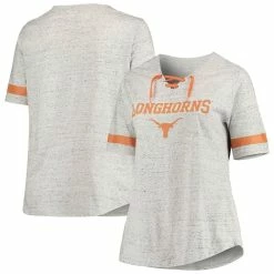Buy ✨ Profile 👩 Women's Heathered Gray Texas Longhorns Plus Size Lace-Up V-Neck T-Shirt 🔔