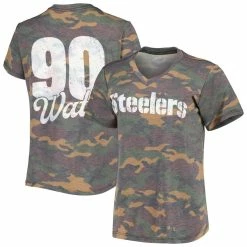 Coupon 👏 Women's Majestic Threads T.J. Watt Camo Pittsburgh Steelers Name & Number V-Neck Tri-Blend T-Shirt ✨