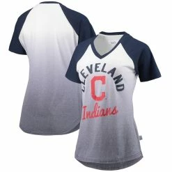 Cheapest 👏 Touch 👩 Women's G-III Sports By Carl Banks Navy/White Cleveland Indians Shortstop Ombre Raglan V-Neck T-Shirt 🎁
