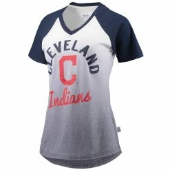 Cheapest 👏 Touch 👩 Women's G-III Sports By Carl Banks Navy/White Cleveland Indians Shortstop Ombre Raglan V-Neck T-Shirt 🎁 -women‘s clothing store unnamed file 983